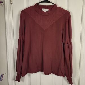 Amour Vert Burgundy Mock Neck Puff Sleeve Knit Top Size M